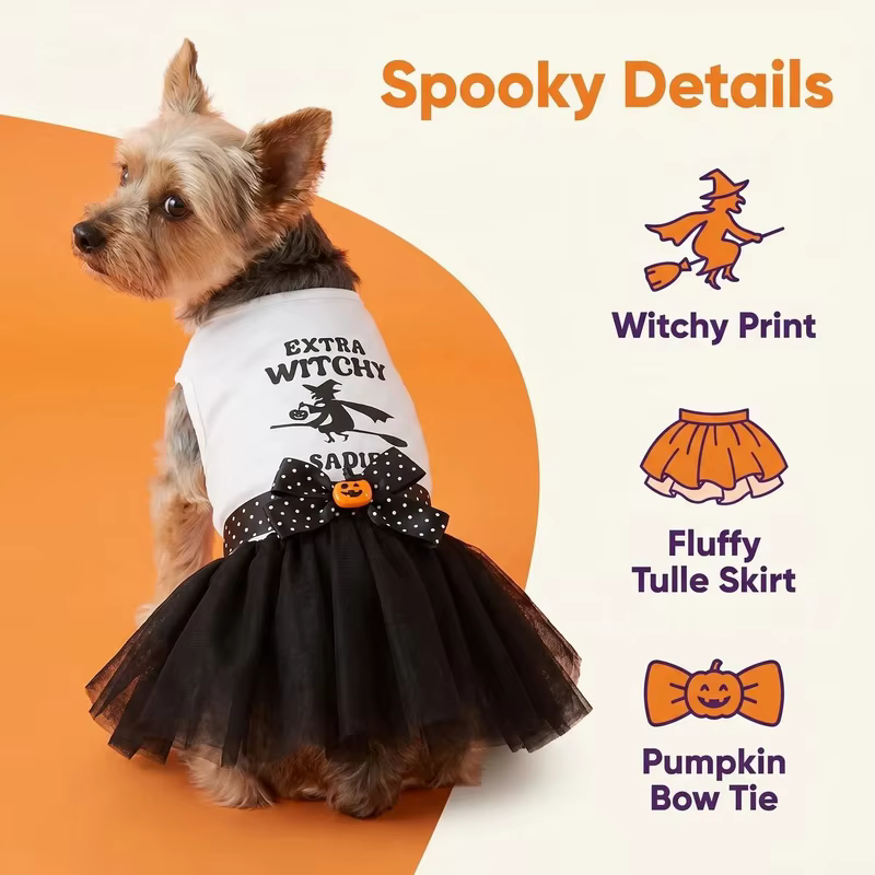 Disfraz Halloween tutú calabaza para perros y gatos pequeños