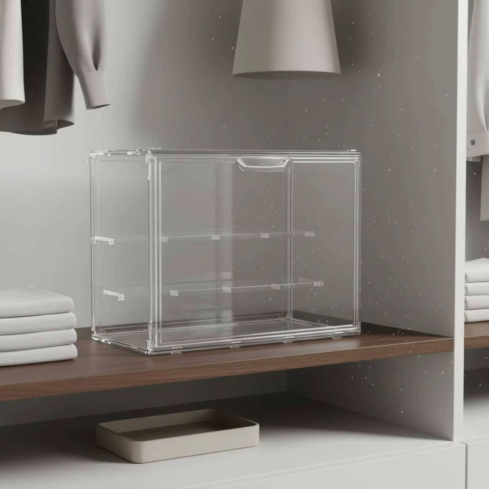 Vitrina apilable de metacrilato transparente para bolsos