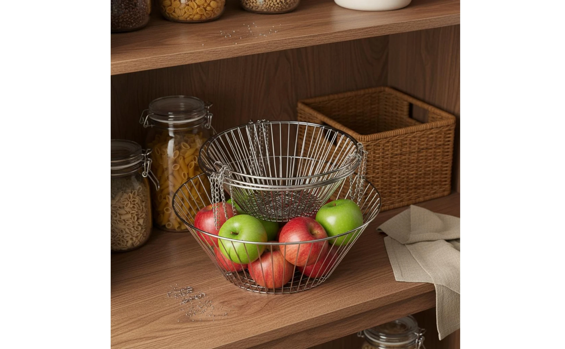 Colgador triple capa para organizar frutas y snacks