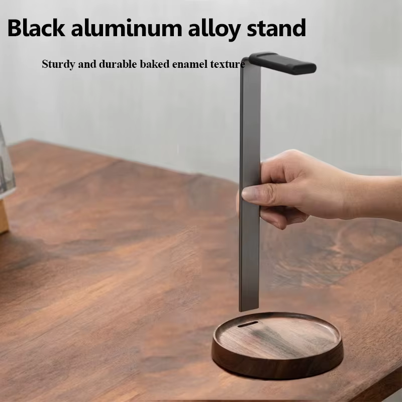 Soporte de madera para auriculares con base de aluminio - imagen 2
