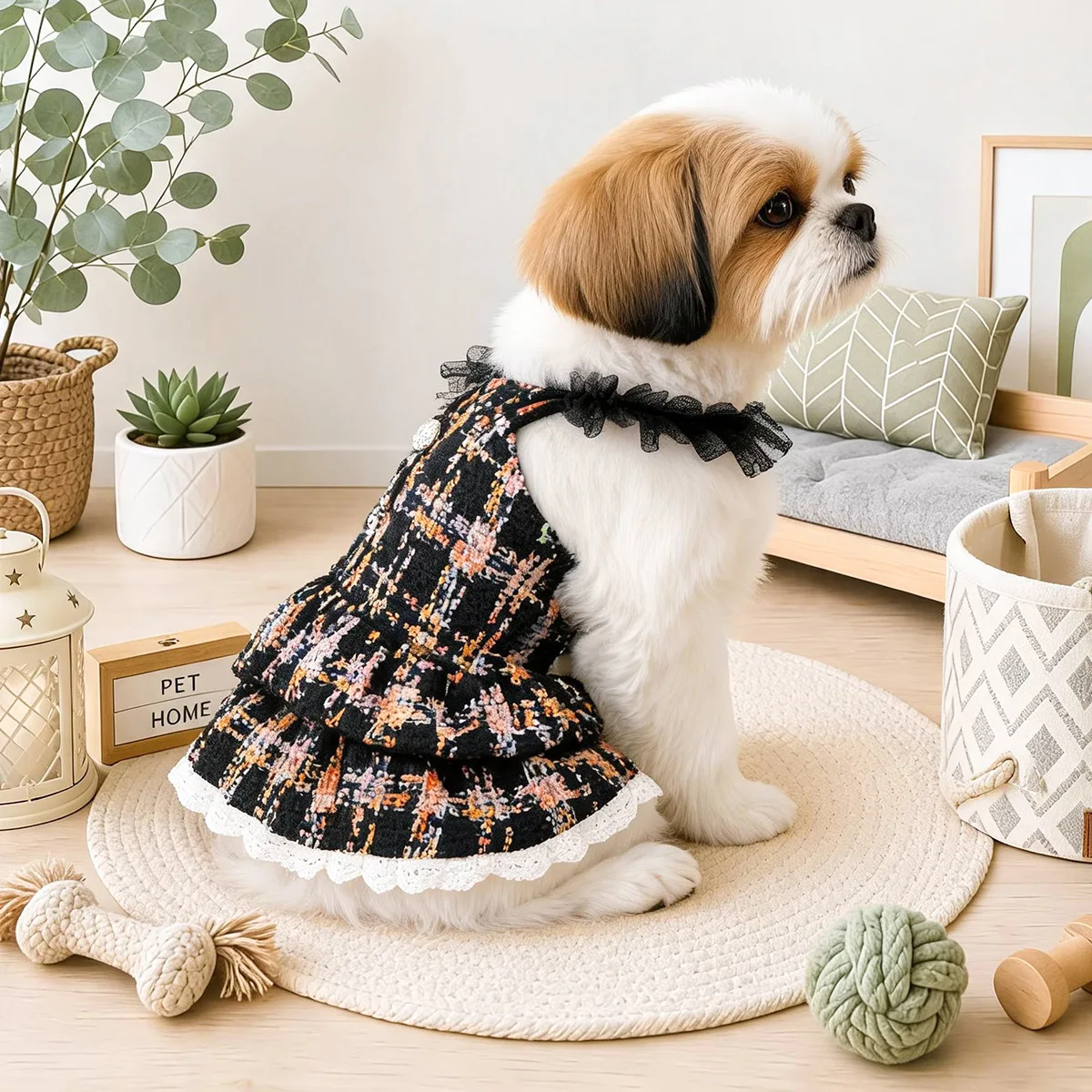 Vestido a Cuadros con Encaje para Perros Pequeños y Gatos - imagen 3