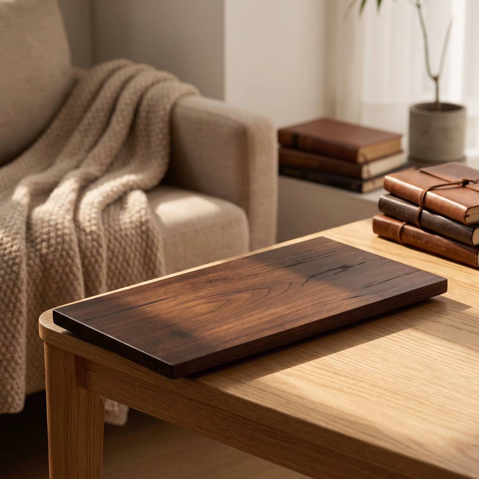 Bandeja té madera nogal rectangular – Acabado artesanal elegante