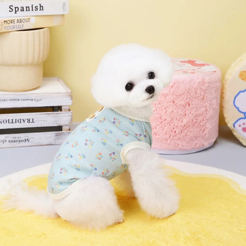 Camiseta de algodón waffle floral para perros y gatos de verano - imagen 2