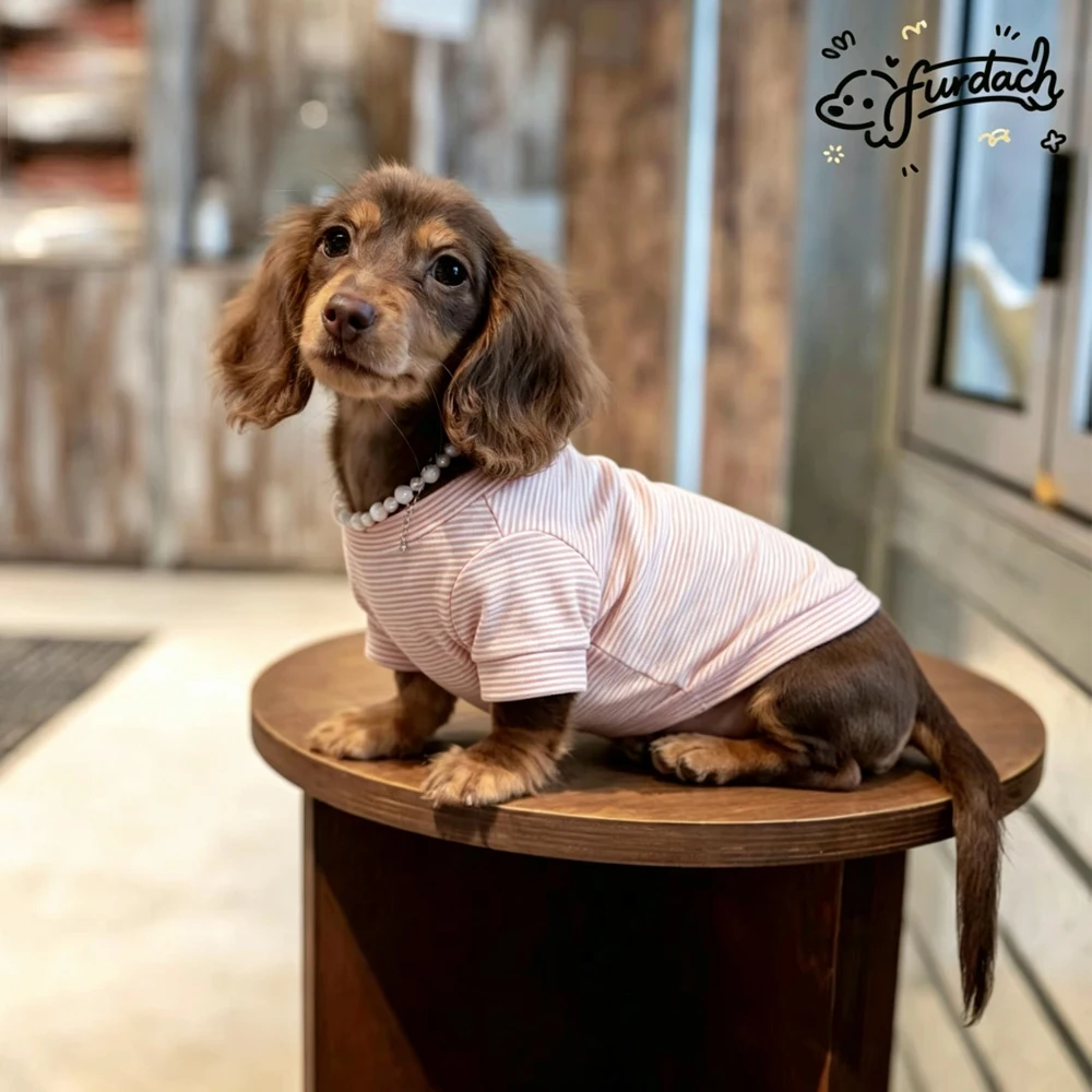 Camiseta de algodón a rayas para perros salchicha Dachshund - imagen 5