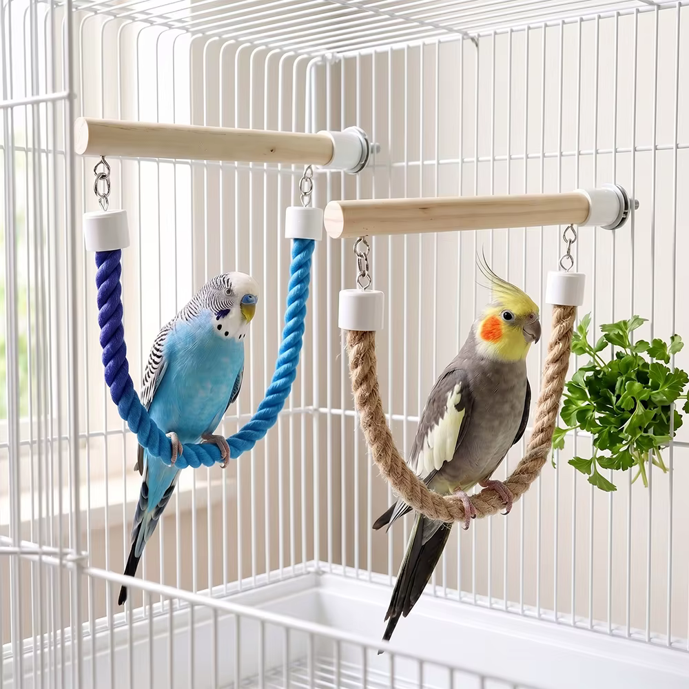 Columpio de madera para loros y periquitos – Plataforma y lima garras - imagen 4