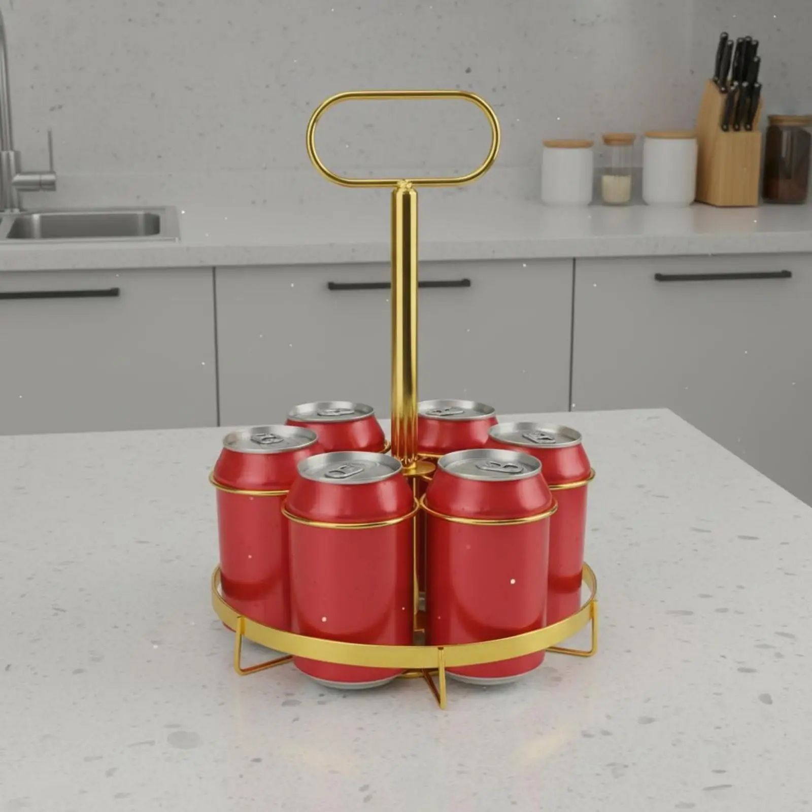 Portador de botellas metálico dorado para bar móvil y cenas