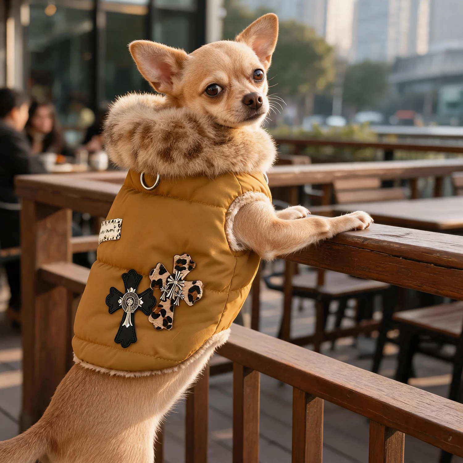 Abrigo de invierno para perros pequeños con cuello de leopardo - imagen 3