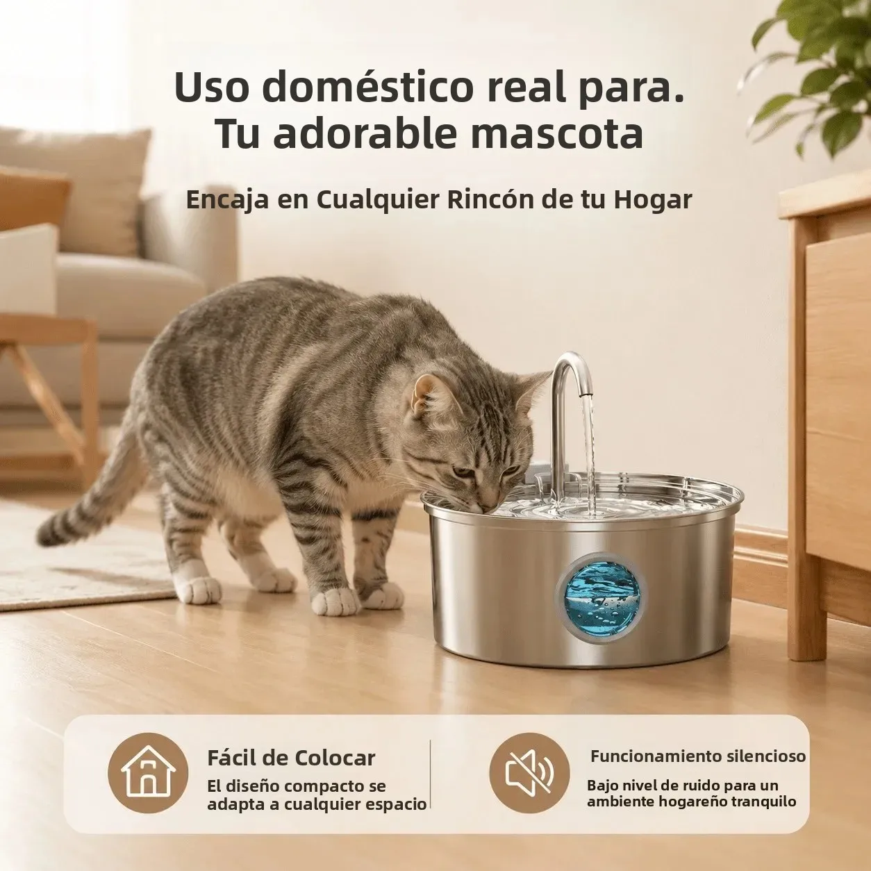 Fuente de agua para gatos y perros de acero inoxidable silenciosa - imagen 2