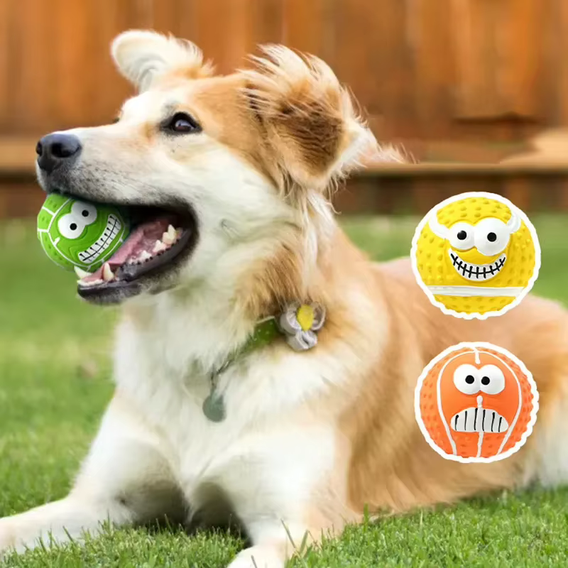 Pelota de látex sonriente para perros – Limpia dientes molares