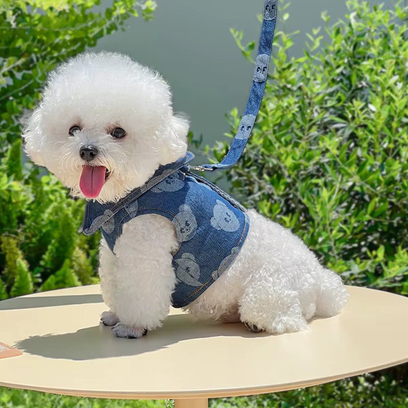 Conjunto arnés y correa mezclilla oso para perros pequeños y gatos - imagen 4