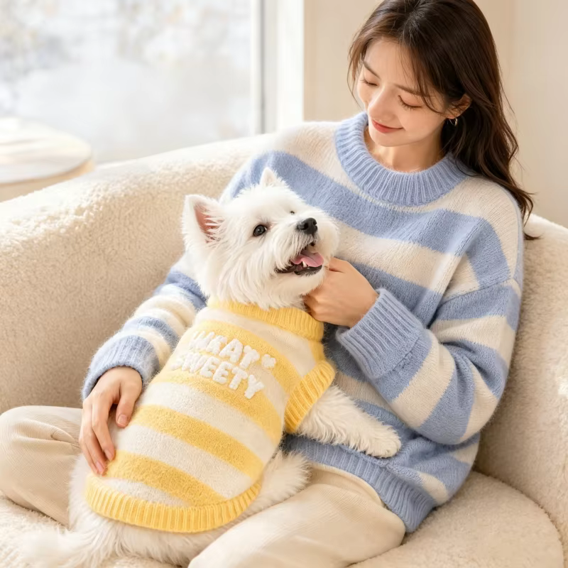 Suéter a rayas para perro y gato – Abrigo tejido otoño-invierno - imagen 2