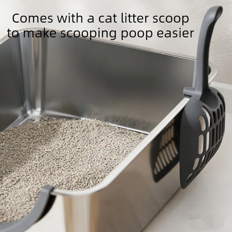 Caja de arena para gatos de acero inoxidable con pala integrada - imagen 2