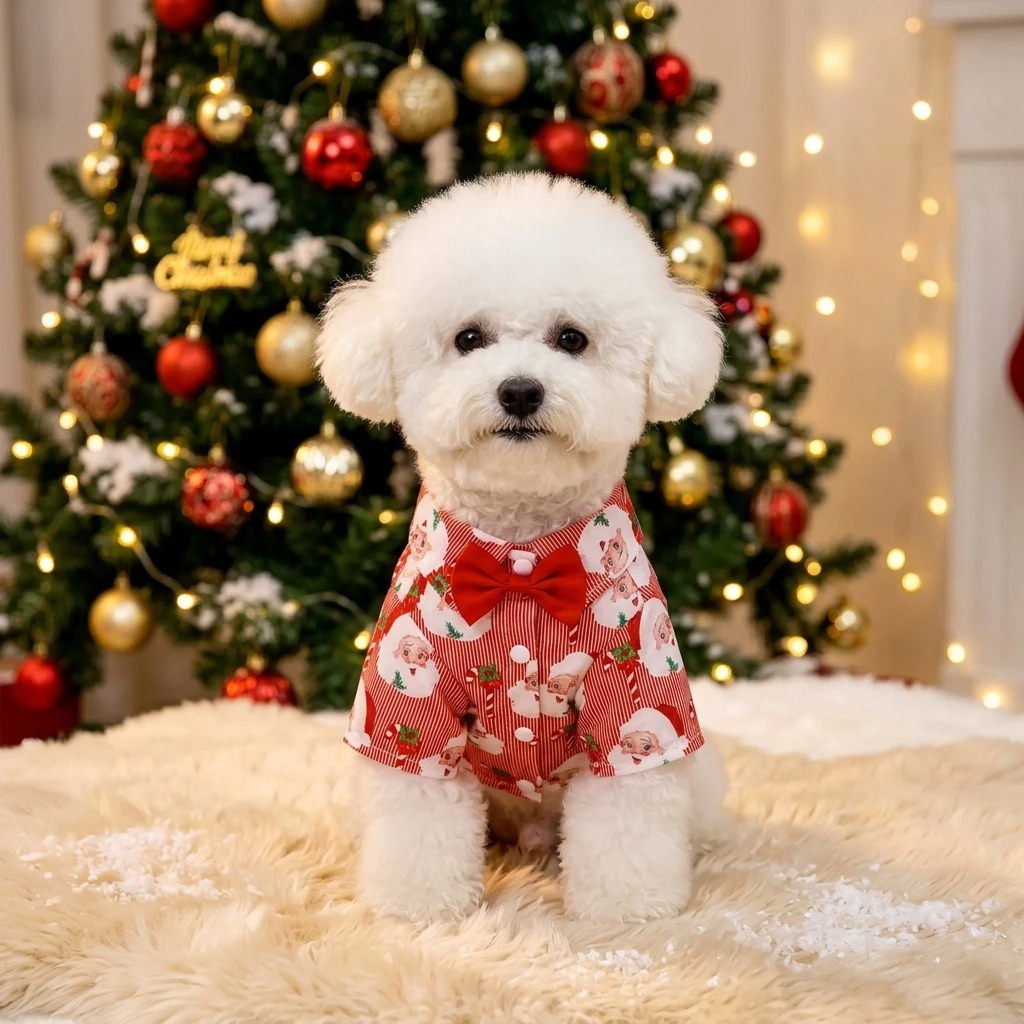 Camiseta navideña perro estampado Papá Noel y corbata - imagen 5