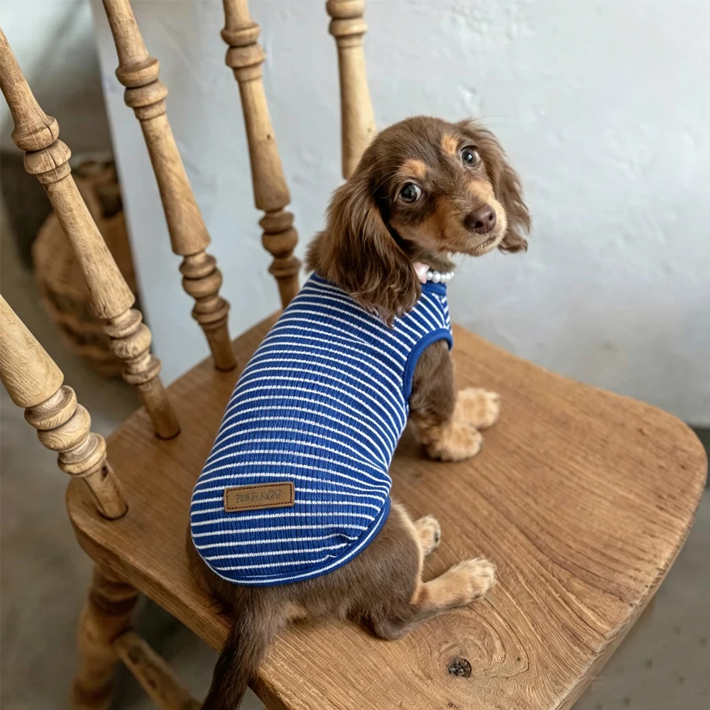 Chaleco de algodón a rayas para perro salchicha - imagen 4