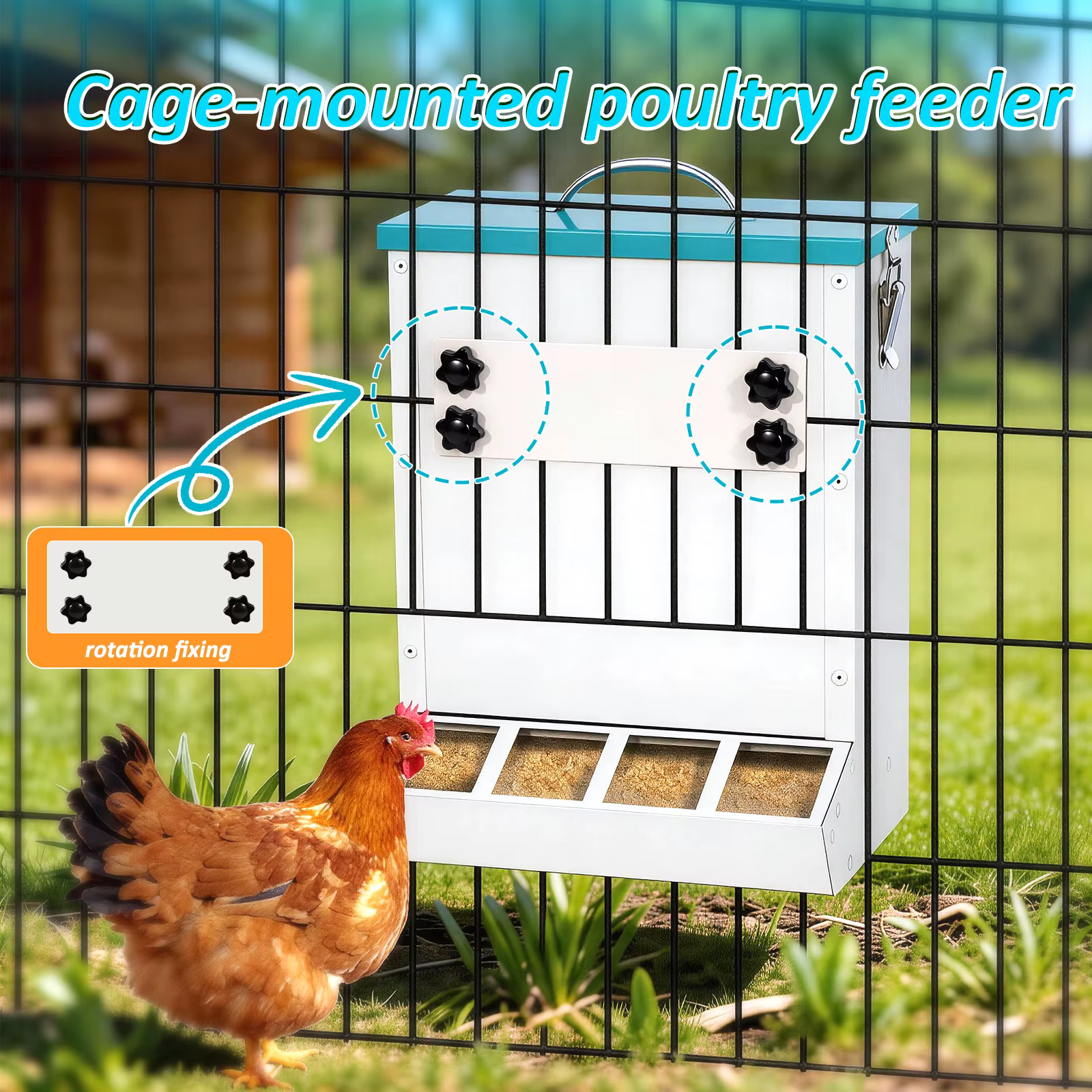 Comedero colgante para aves con tapa y estructura de acero inoxidable - imagen 2