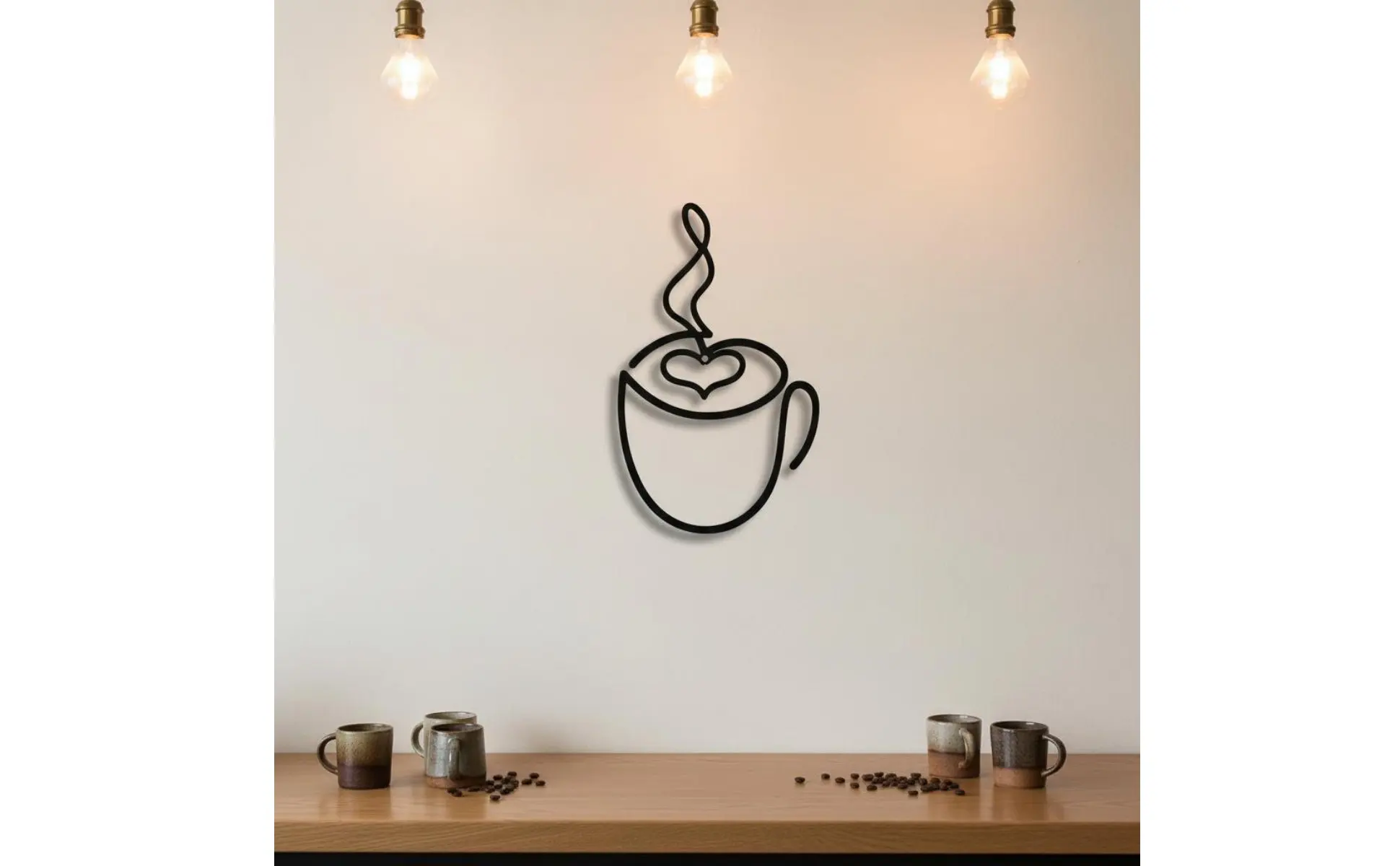 Tazas de café decorativas de pared con líneas metálicas