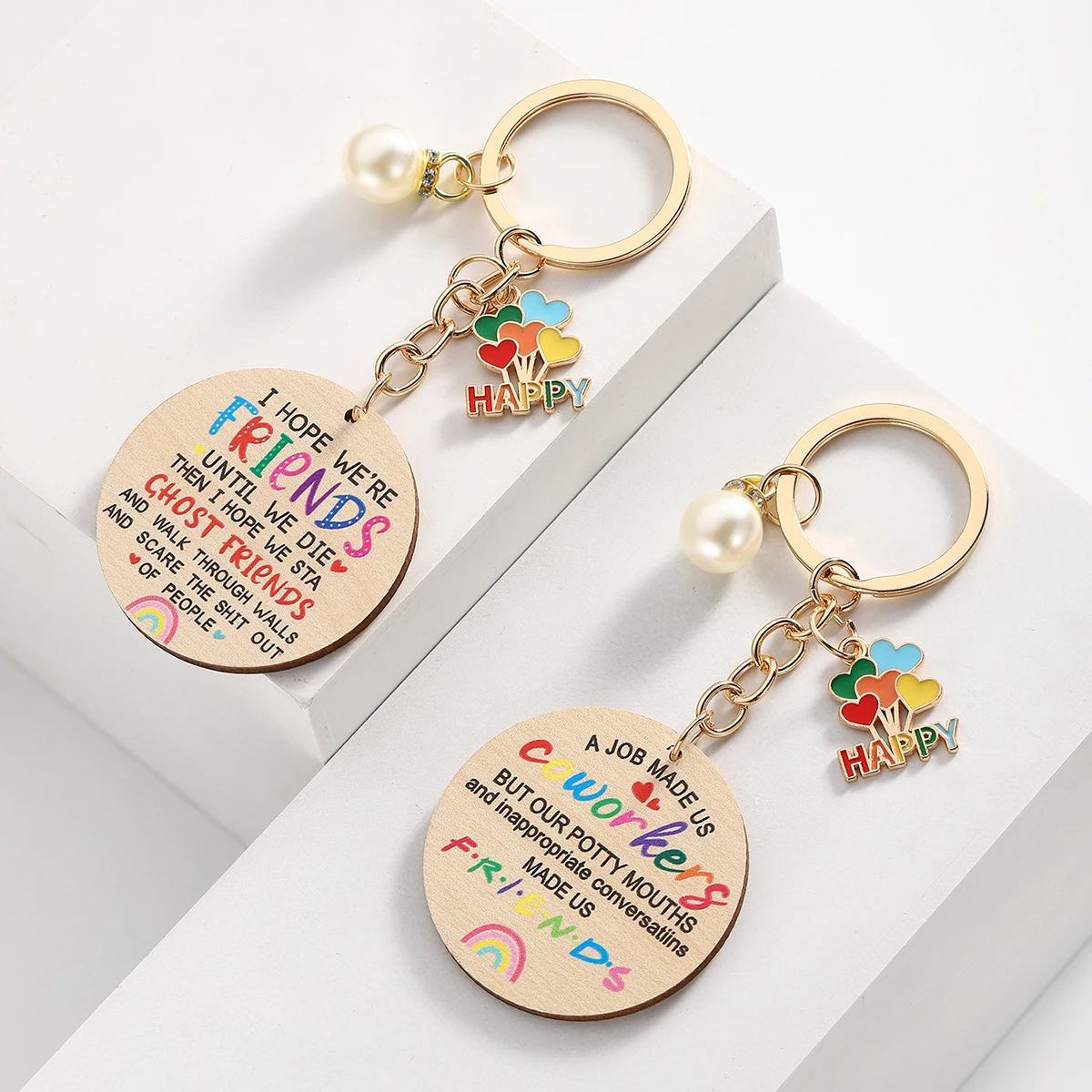 Llavero colgante perlas imitación madera para llaves y regalos diarios - imagen 2