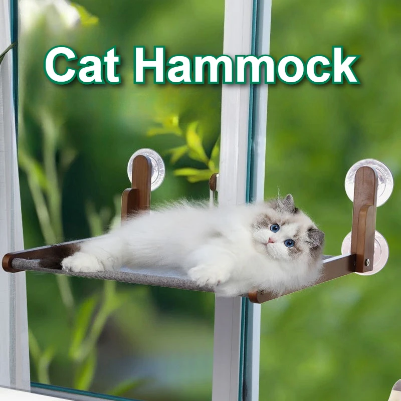 Hamaca para gatos con ventosa instalada en ventana