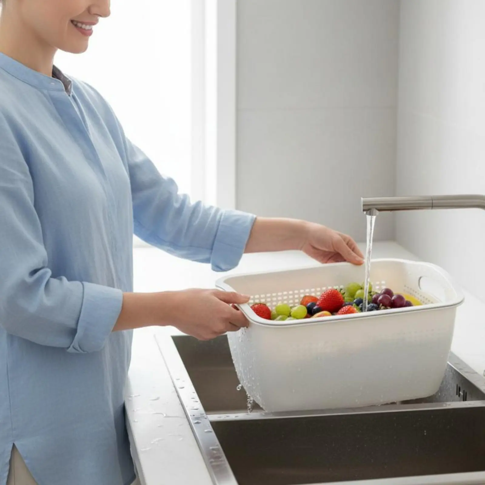 Escurridor con cuenco doble nivel y drenaje para utensilios - imagen 5