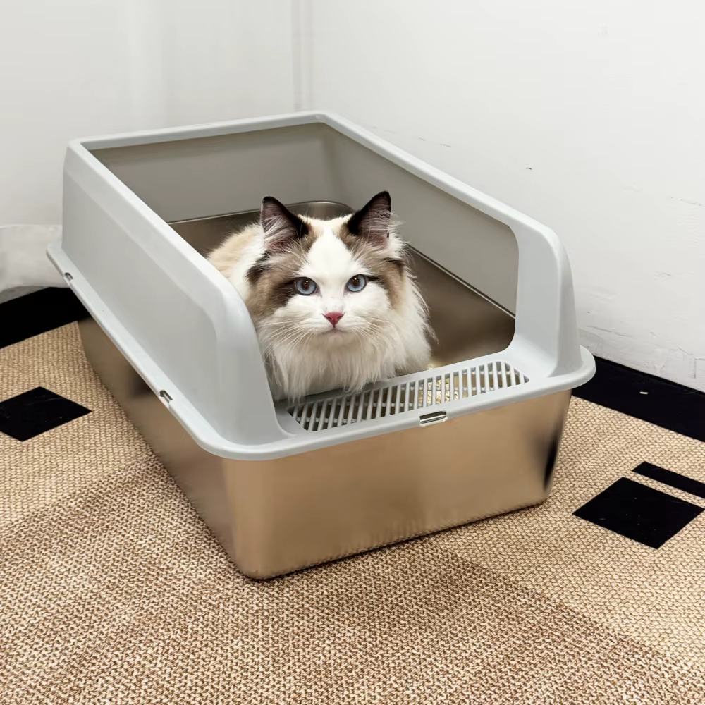 Caja arena acero inoxidable para gatos semiajustable, fácil limpiar - imagen 2