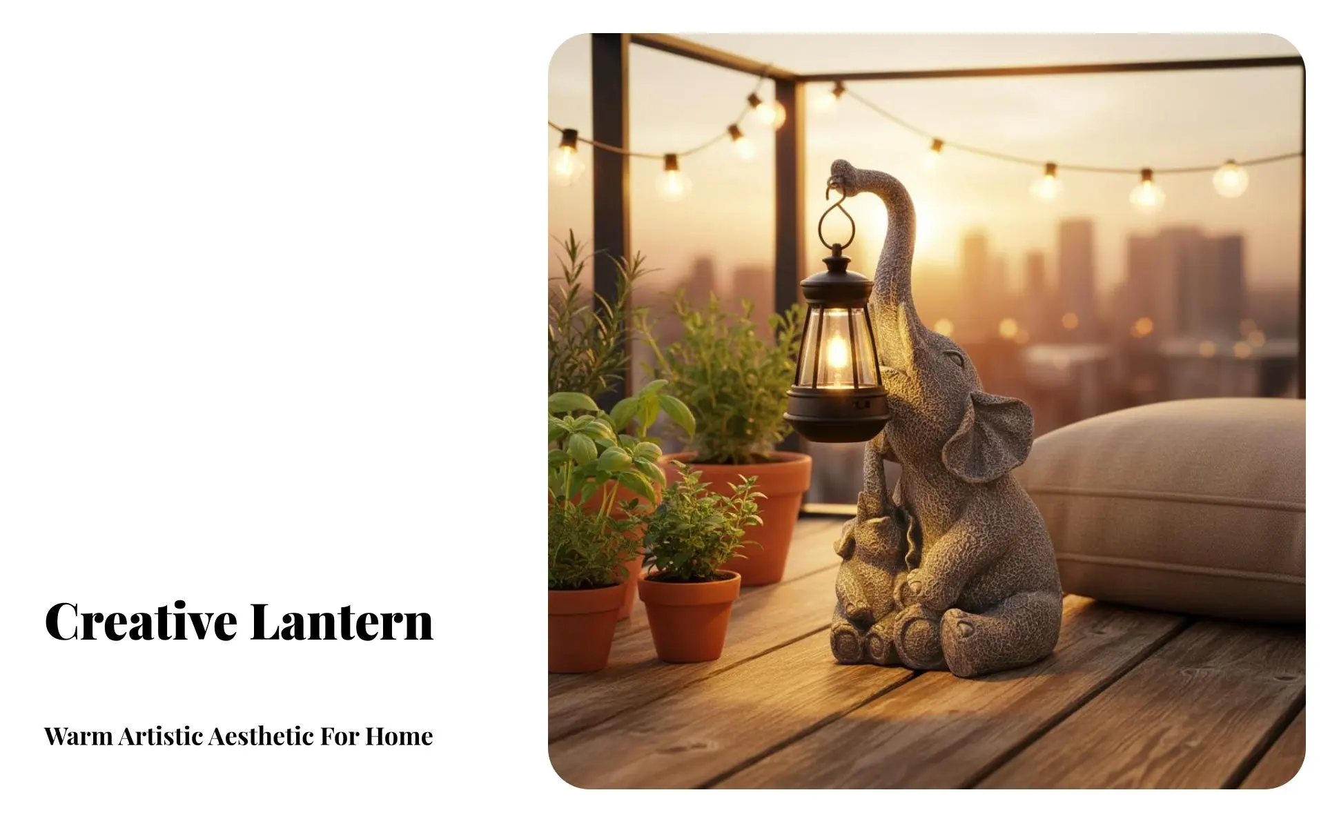 Lámpara solar elefante acabado tipo piedra