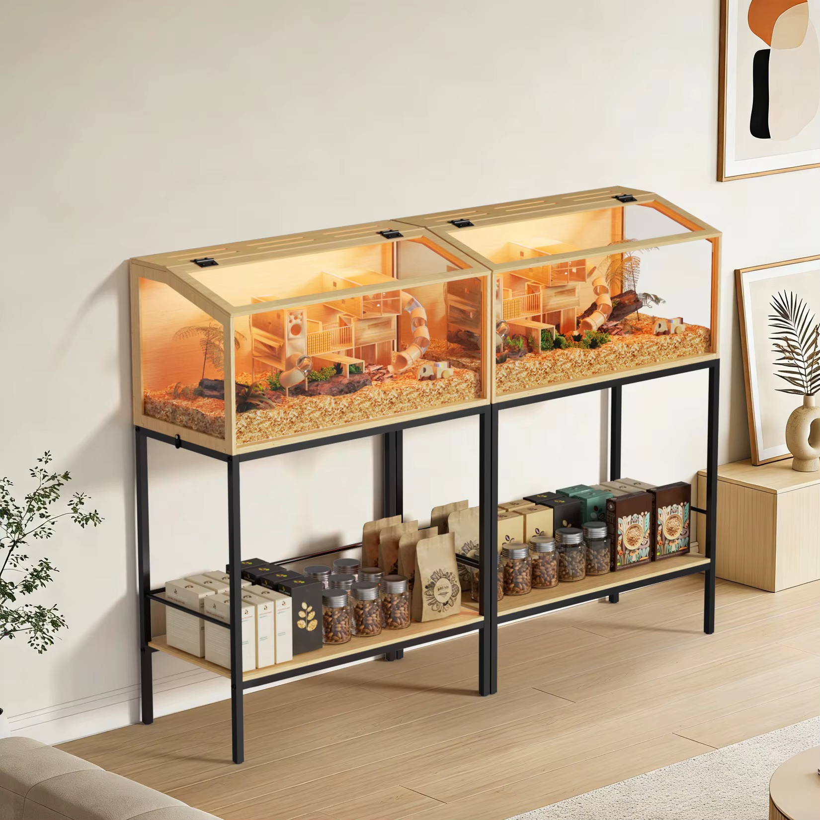 Jaula para hámster de madera con vidrio templado transparente - imagen 5