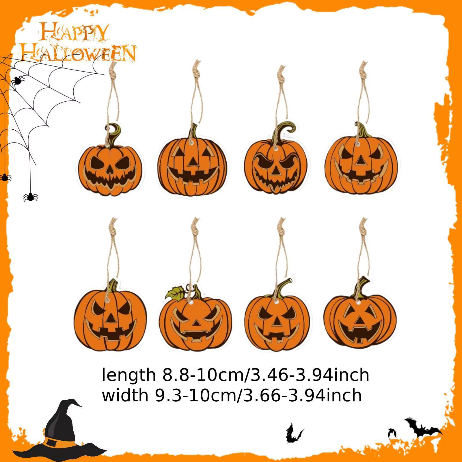Pack 8 Calabazas Colgantes de Halloween – Adornos de Papel para Fiesta