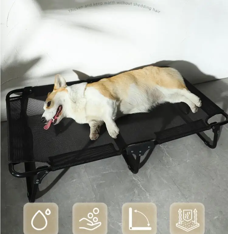 Vista lateral de la cama plegable para perros grandes mostrando su estructura resistente