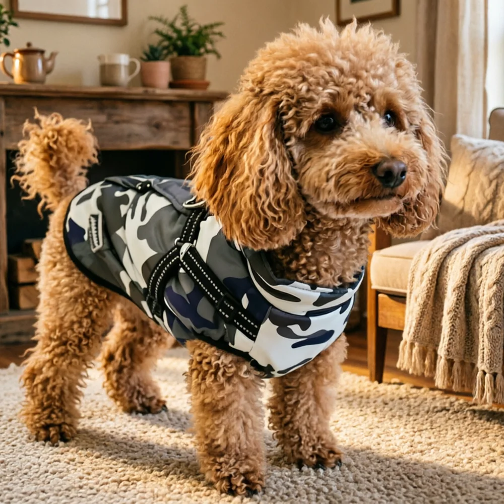 Abrigo térmico para perros pequeños con arnés y reflectante - imagen 2