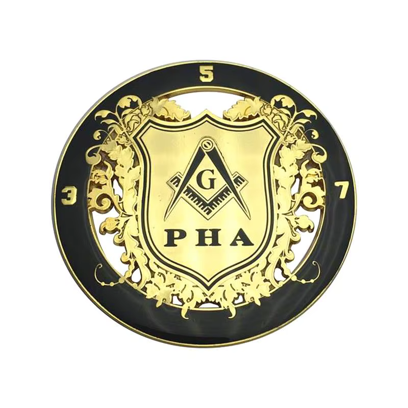 Insignia masónica metálica dorada Blue Lodge para coche con adhesivo rojo - imagen 3