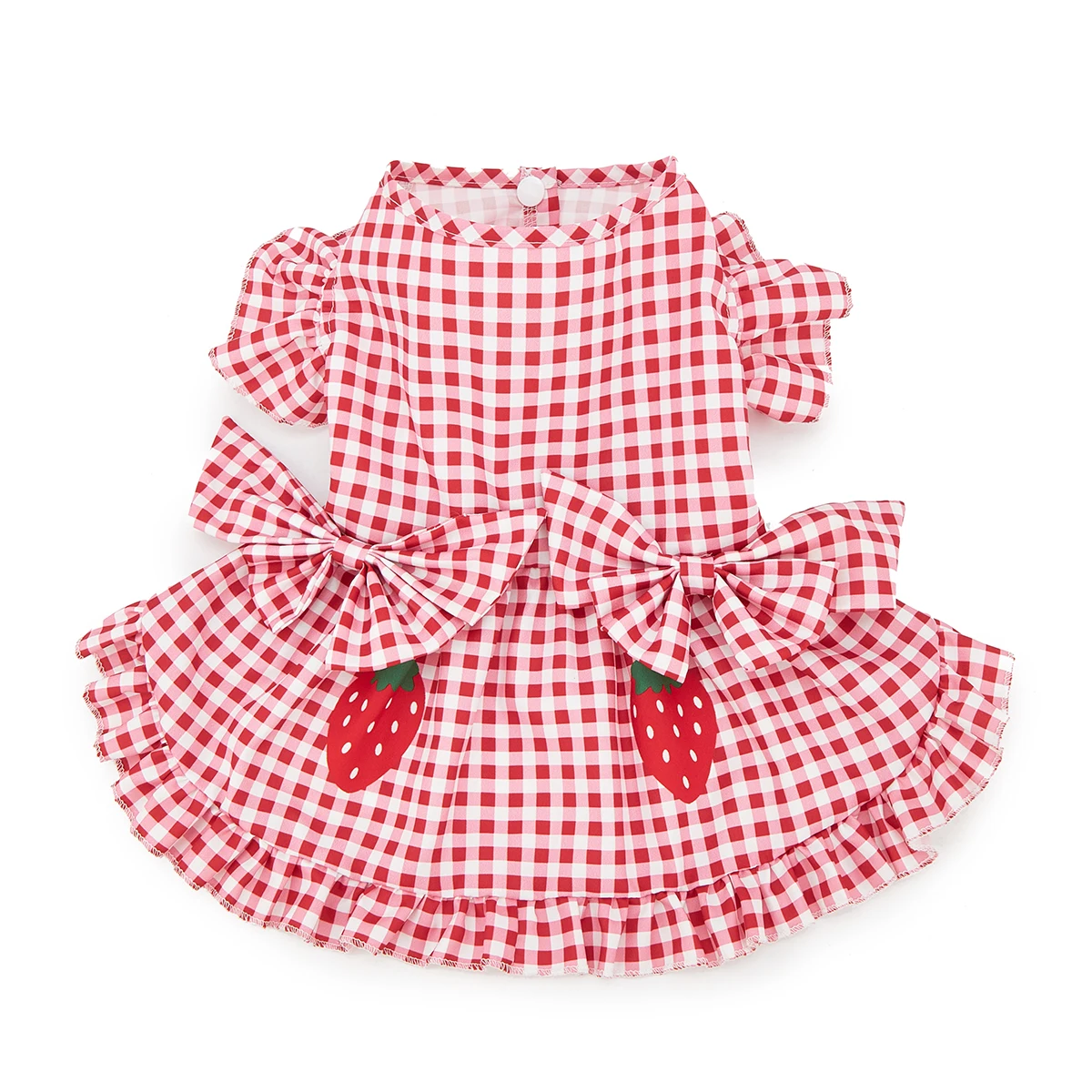 Vestido a cuadros con estampado de fresas para mascotas