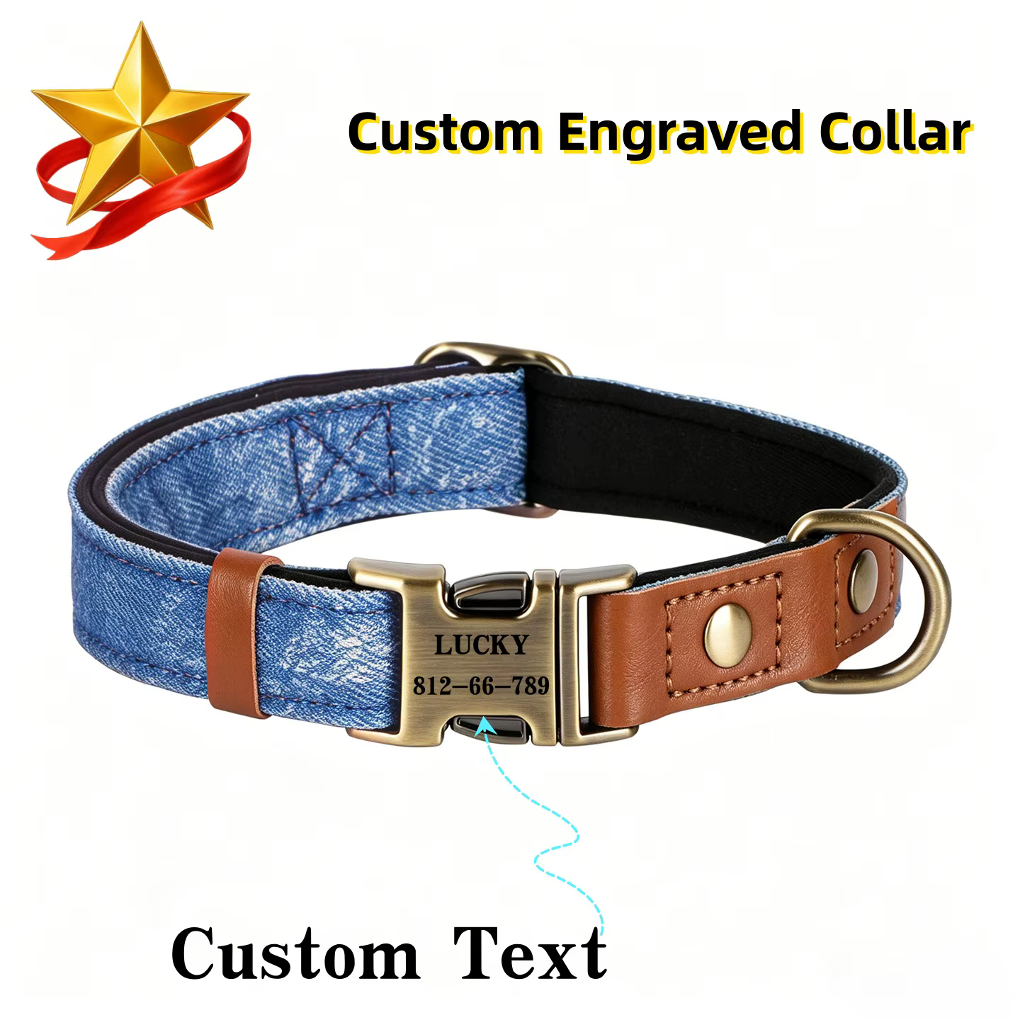 Conjunto correa y collar perros y cachorros con placa identificación