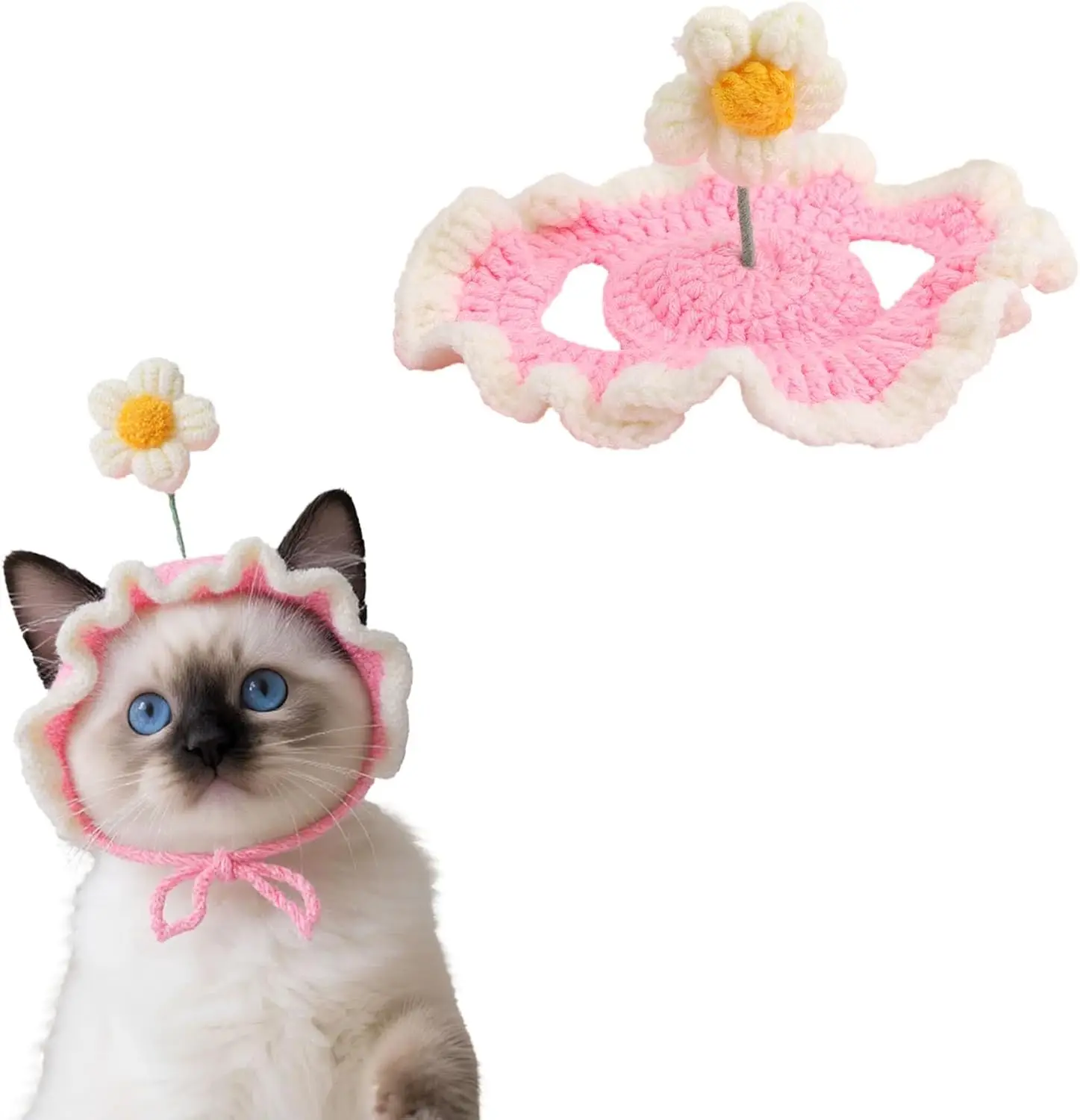 Gorro de lana tejida con flores lindo para disfraz de gato y perro - imagen 5