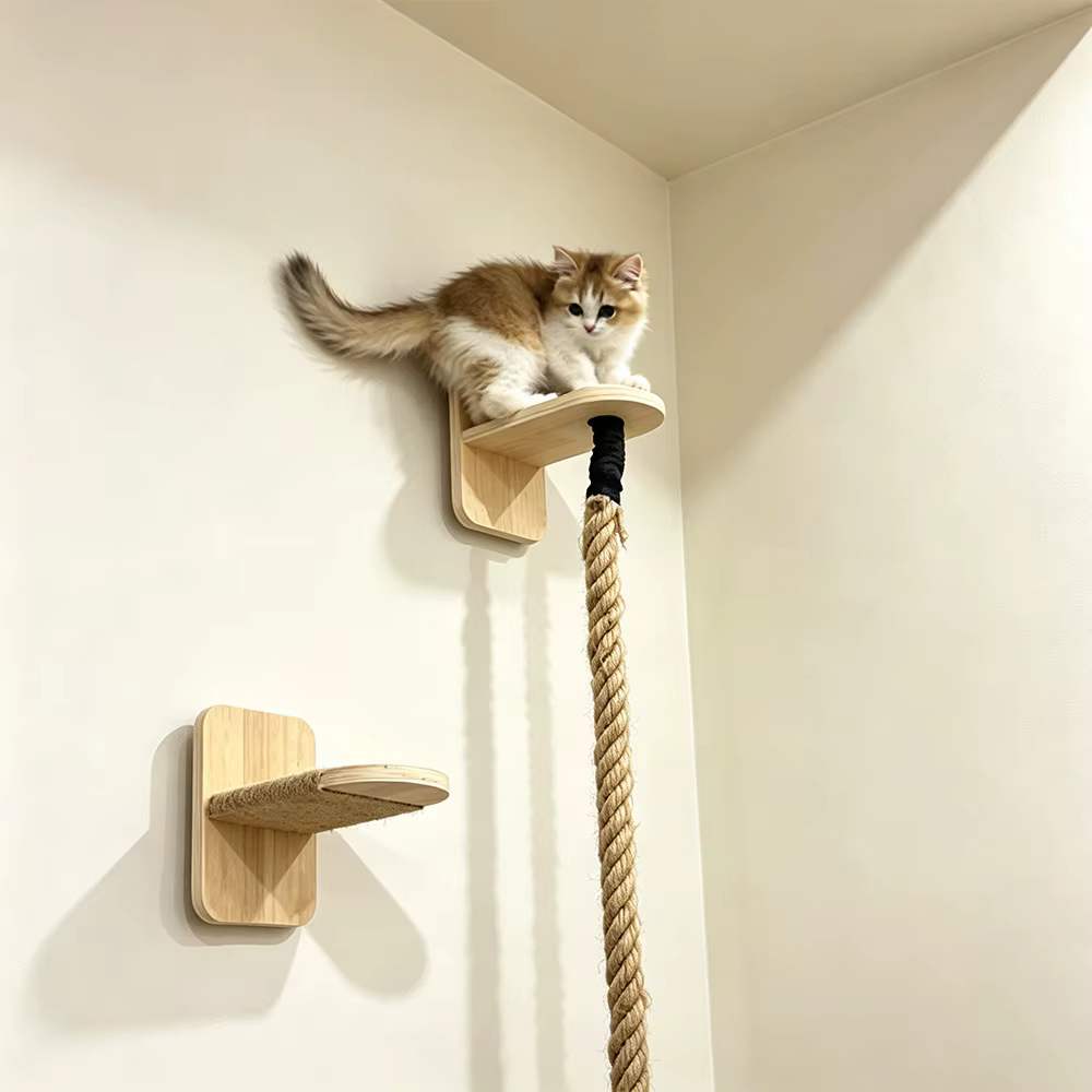 Rascador de pared para gatos con sisal y escalones – Consola mural antirrugas - imagen 2