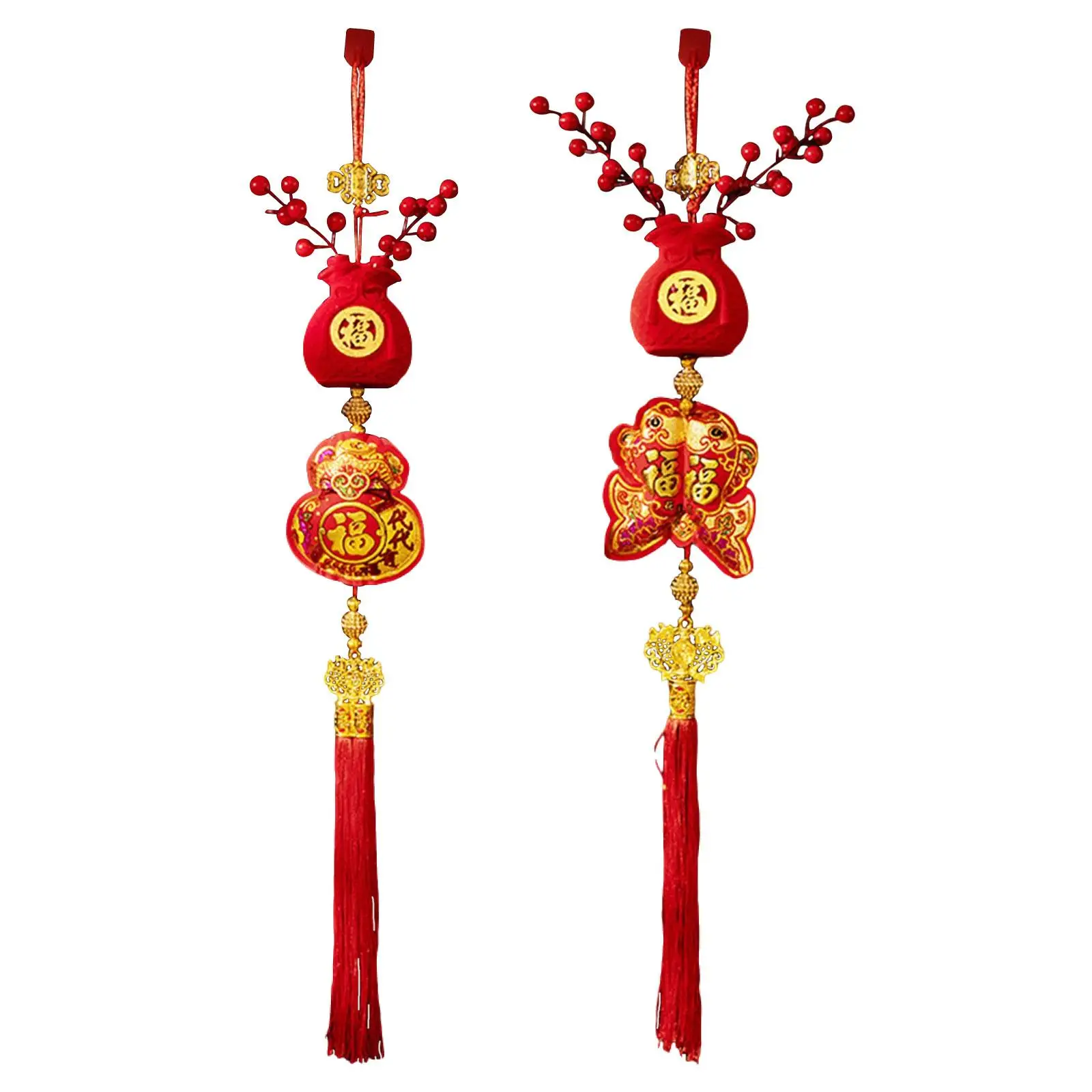 Colgante con dije de caballo y bayas rojas en textura flocada