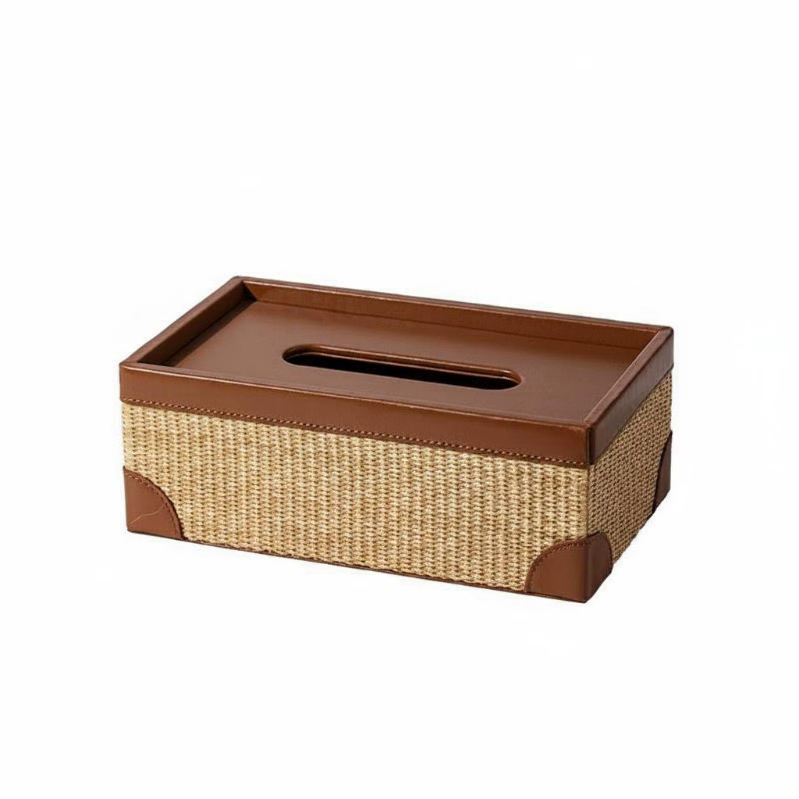 Caja pañuelos tejida estilo ratán para decoración