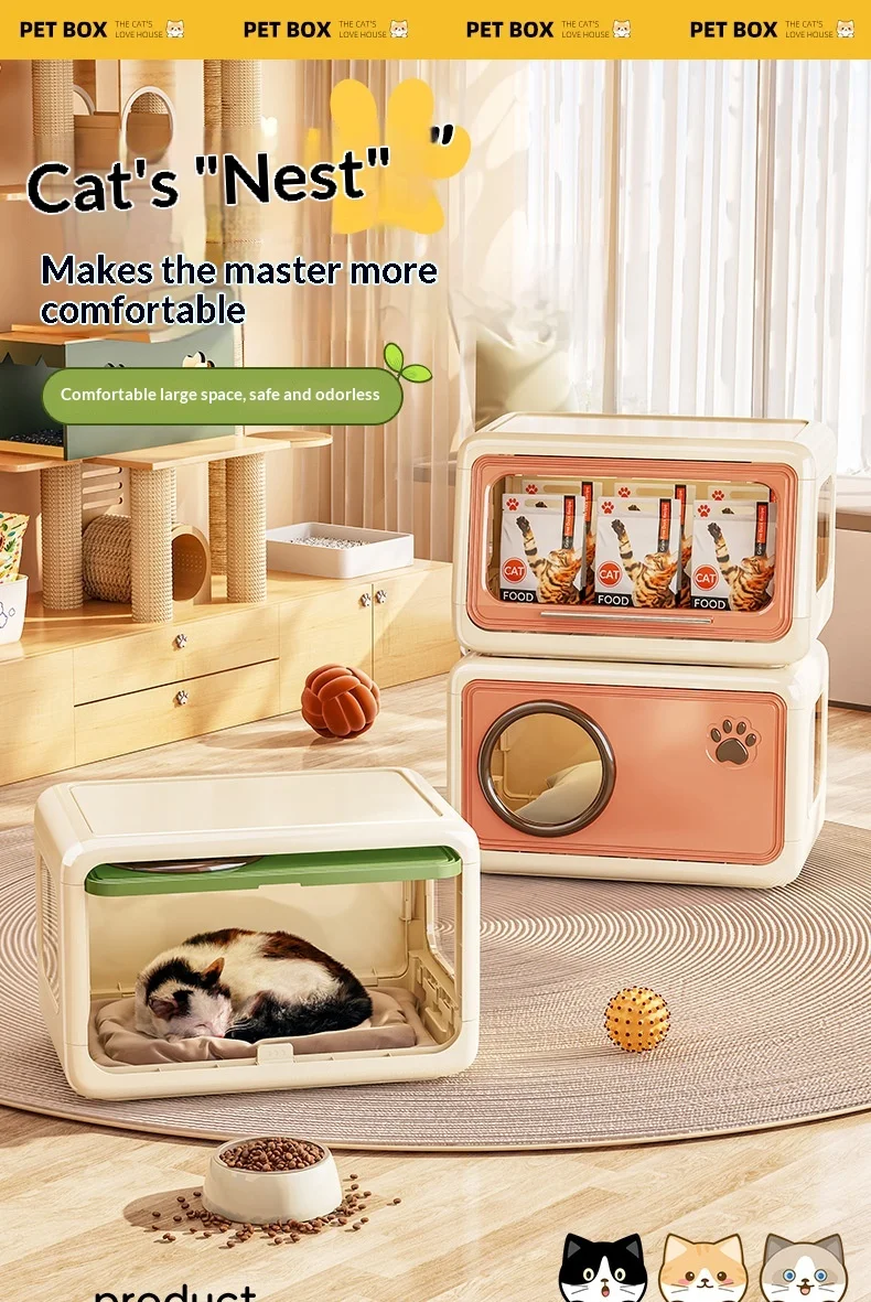 Casa para gatos de plástico con puerta y diseño cuadrado