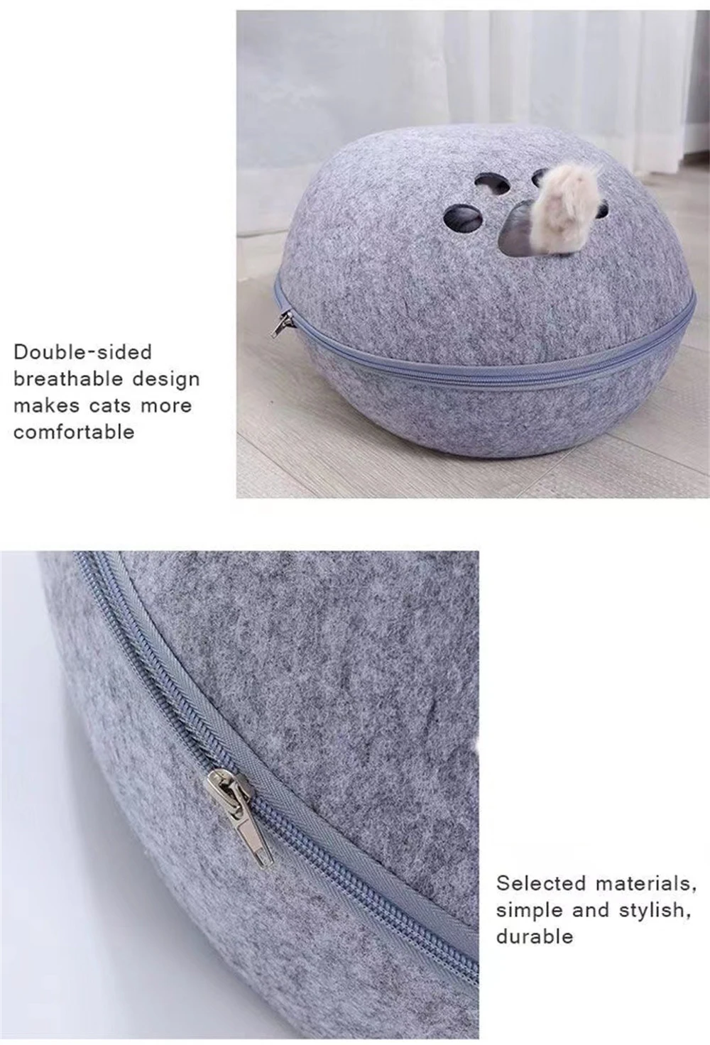 Cama casita de fieltro ubicada en la sala de estar