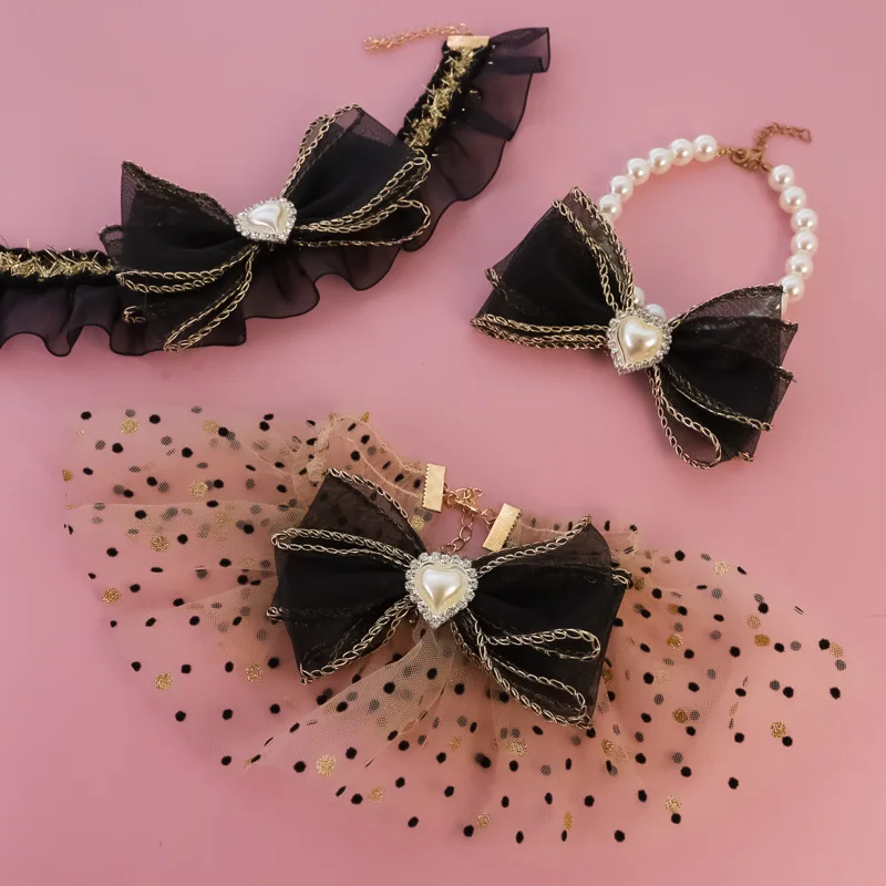 Collar de perlas con lazo para mascotas