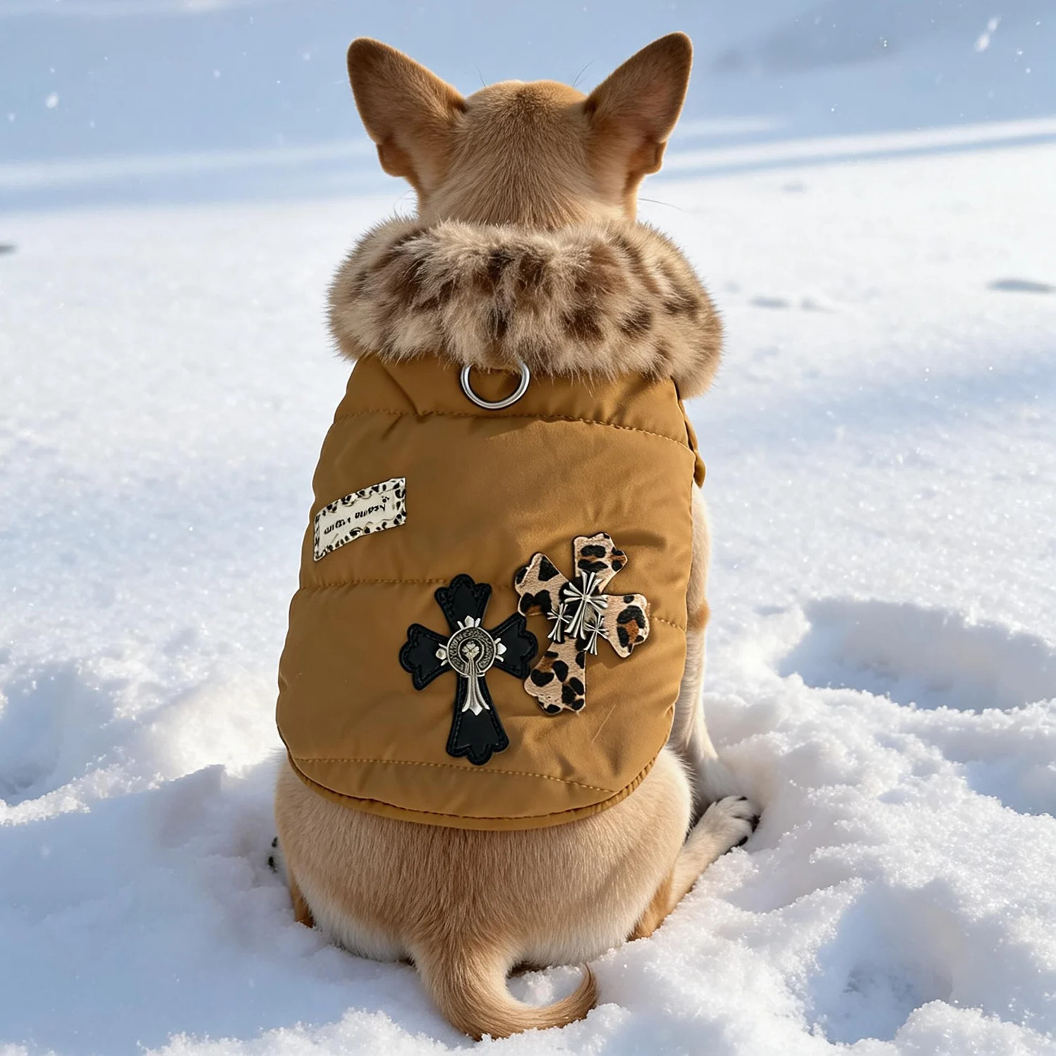 Abrigo de invierno para perros pequeños con cuello de leopardo - imagen 4
