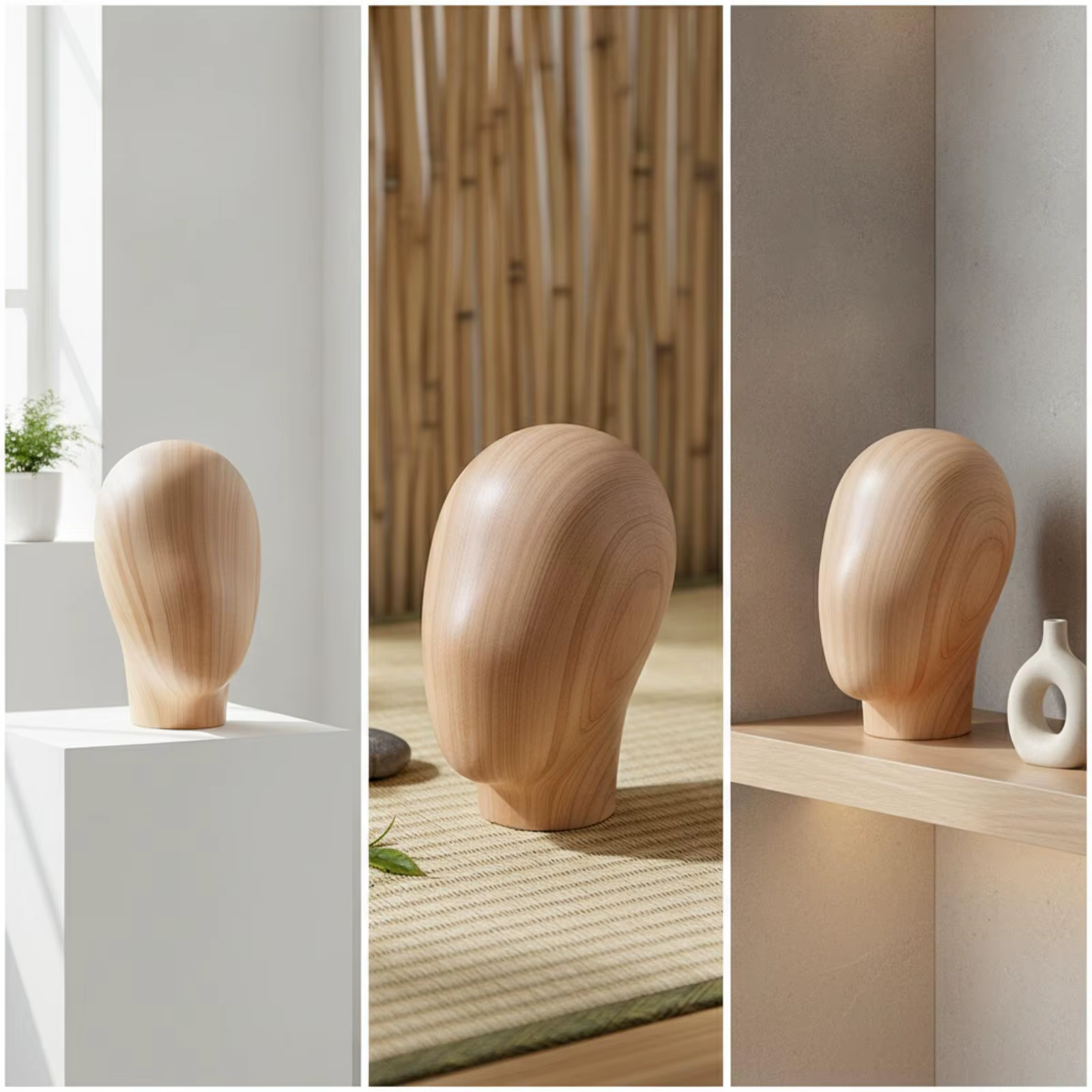 Cabeza maniquí imitación madera para exhibir sombreros – Soporte resistente - imagen 4