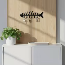 Colgador de llaves metálico de pared con diseño de espina de pez