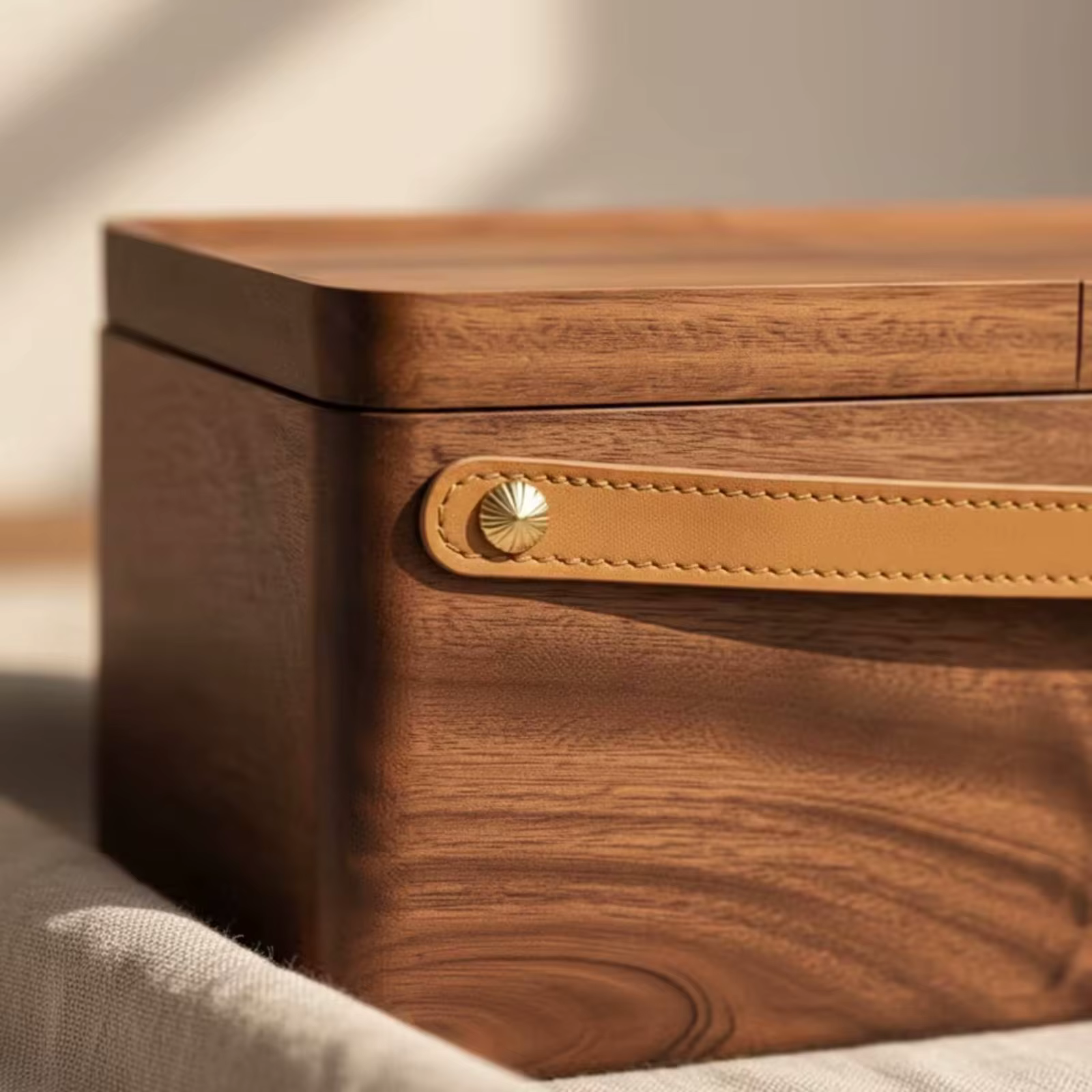 Caja organizadora de madera de nogal portátil – Almacén compacto de té para exterior