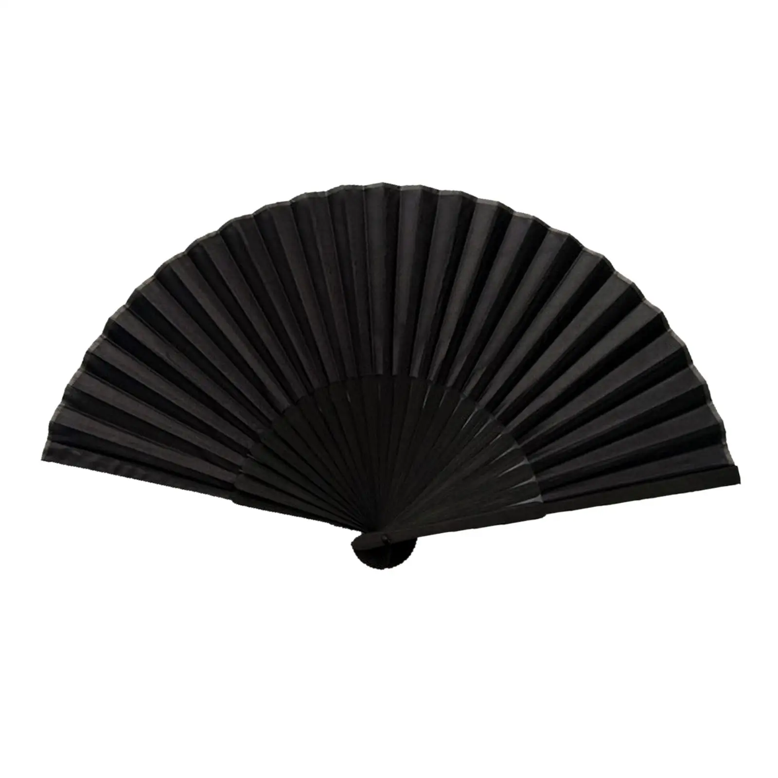 Abanico plegable de bambú negro abierto mostrando su diseño elegante
