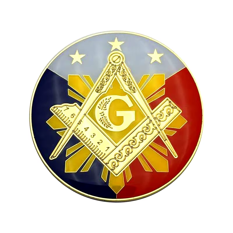 Insignia masónica metálica dorada Blue Lodge para coche con adhesivo rojo - imagen 5