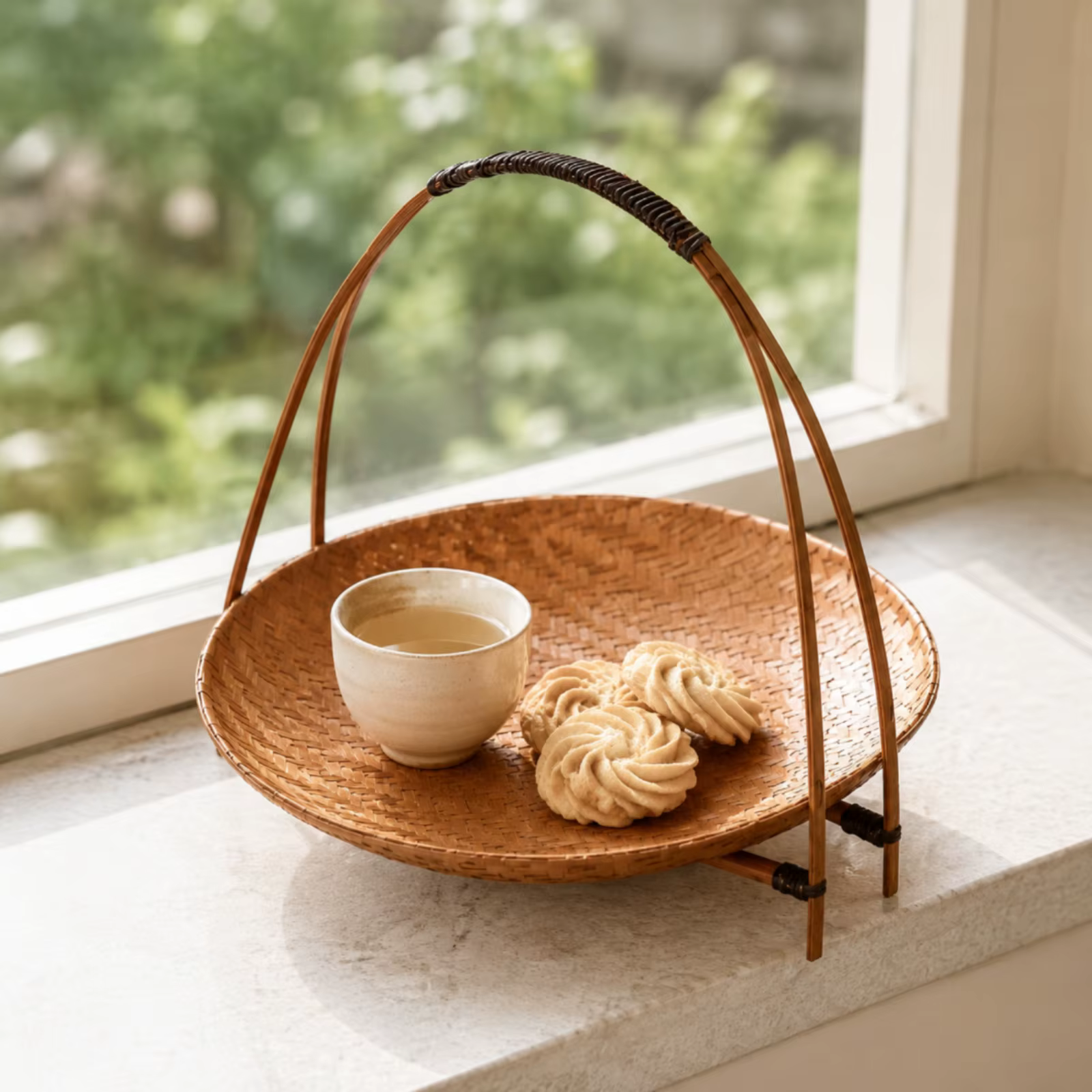 Cesta elevada de mimbre para perro y gato con bandeja bambú - imagen 4
