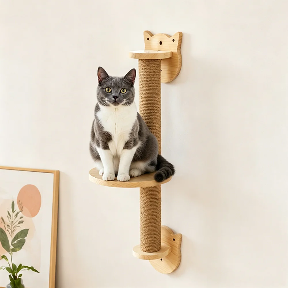 Rascador de pared para gatos con plataforma sisal y madera - imagen 5