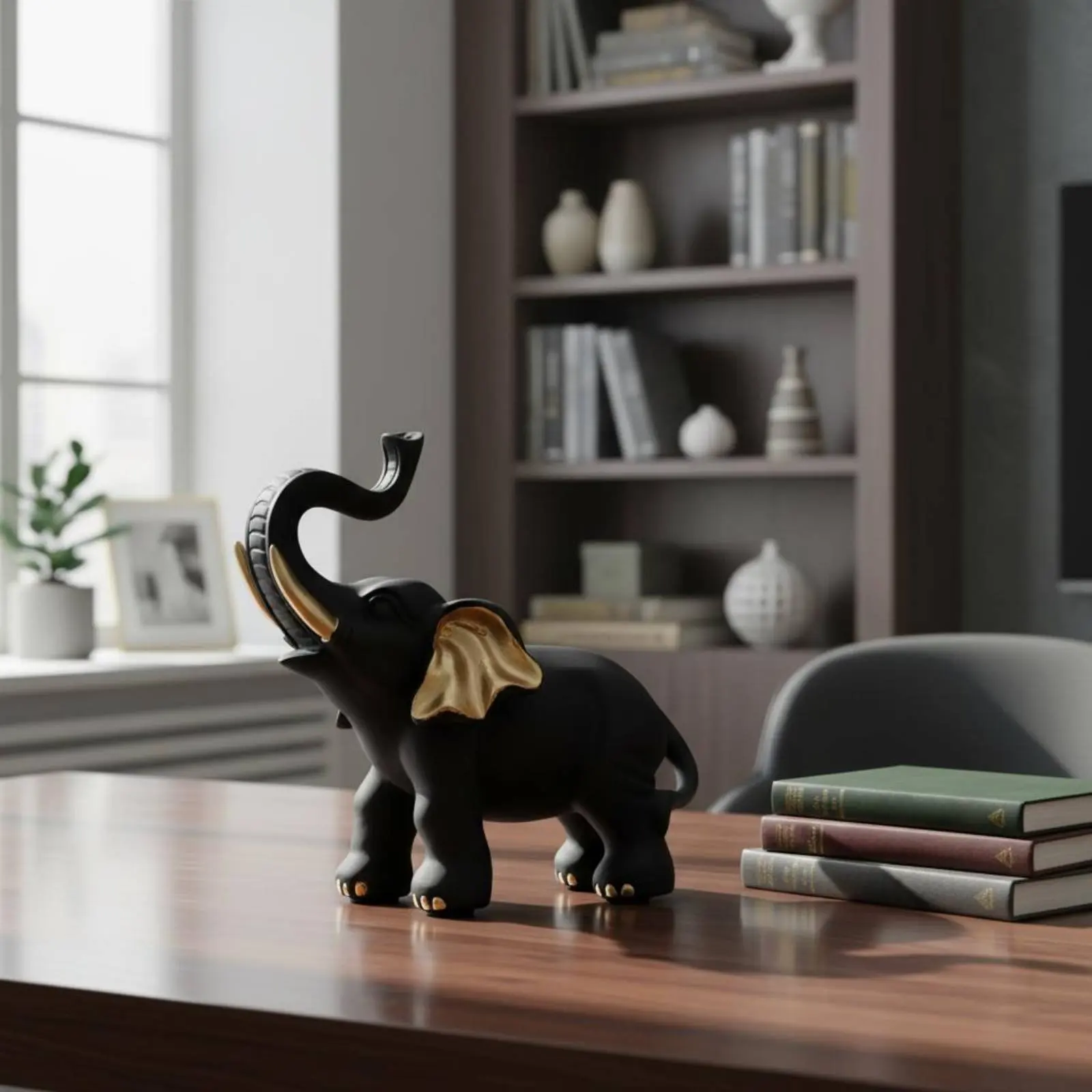 Figura elefante buena suerte negra y dorada, decoración hogar - imagen 4