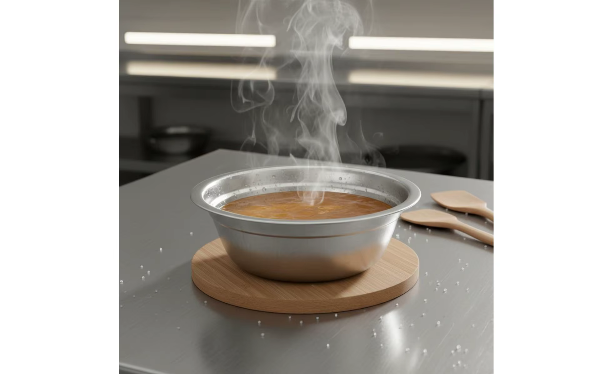 Detalle del diseño profundo del tazón metálico para alimentos