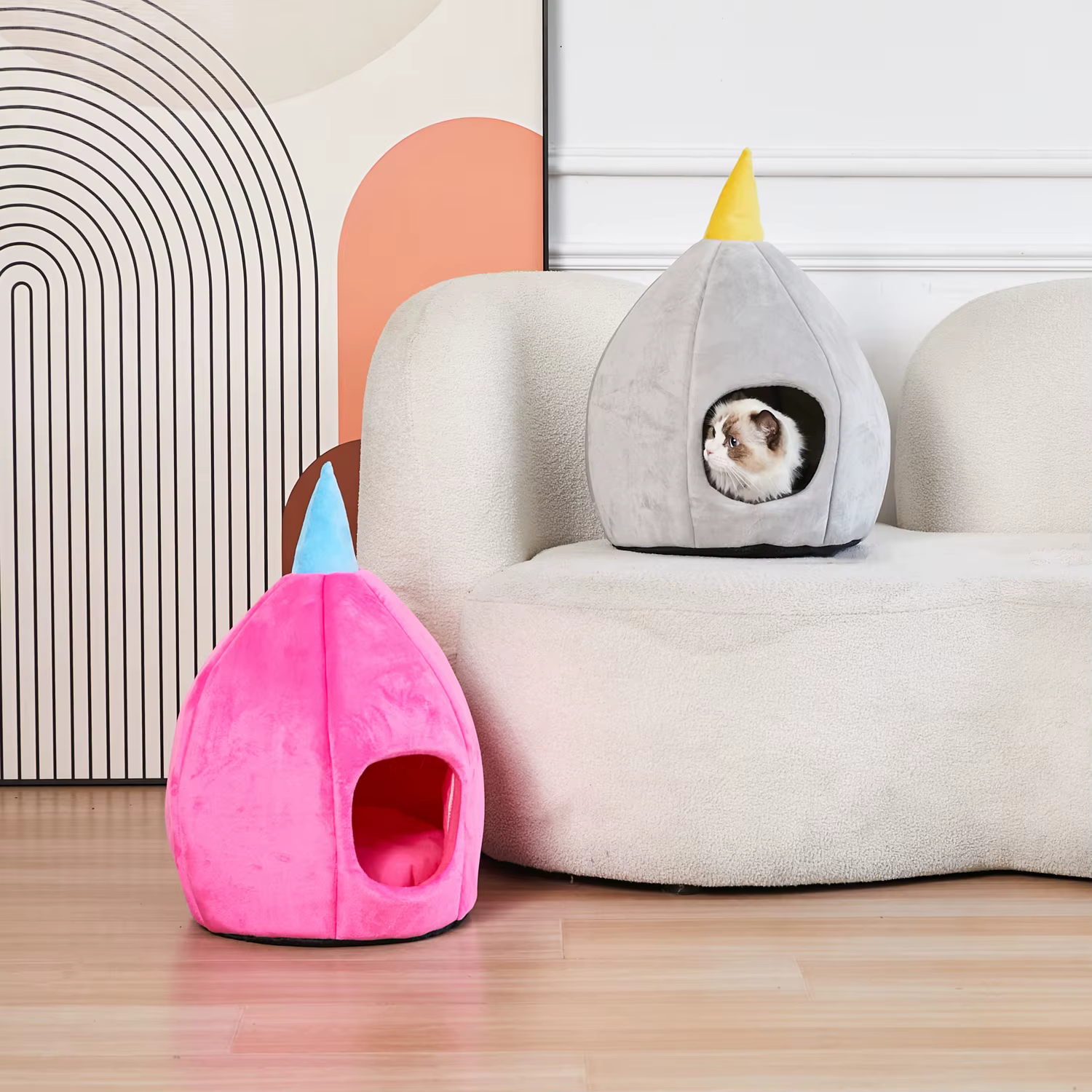 Cama tipo cesta con cueva y acceso fácil para gatos pequeños - imagen 3